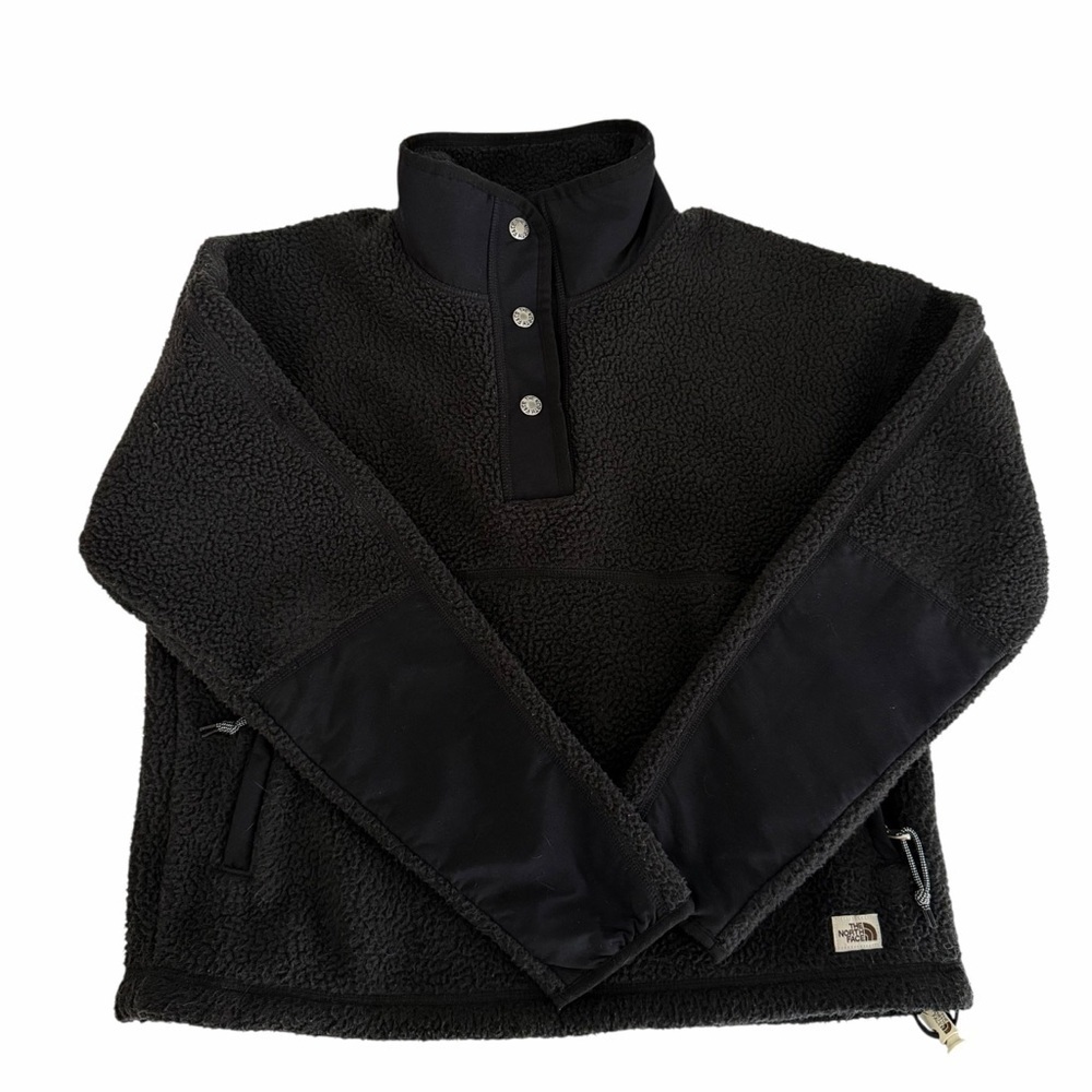 THE NORTH FACE black sherpa fleece snap pullover jacket xs